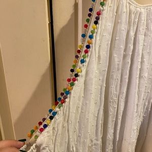 Textured White Tank with Pom-Pom Details